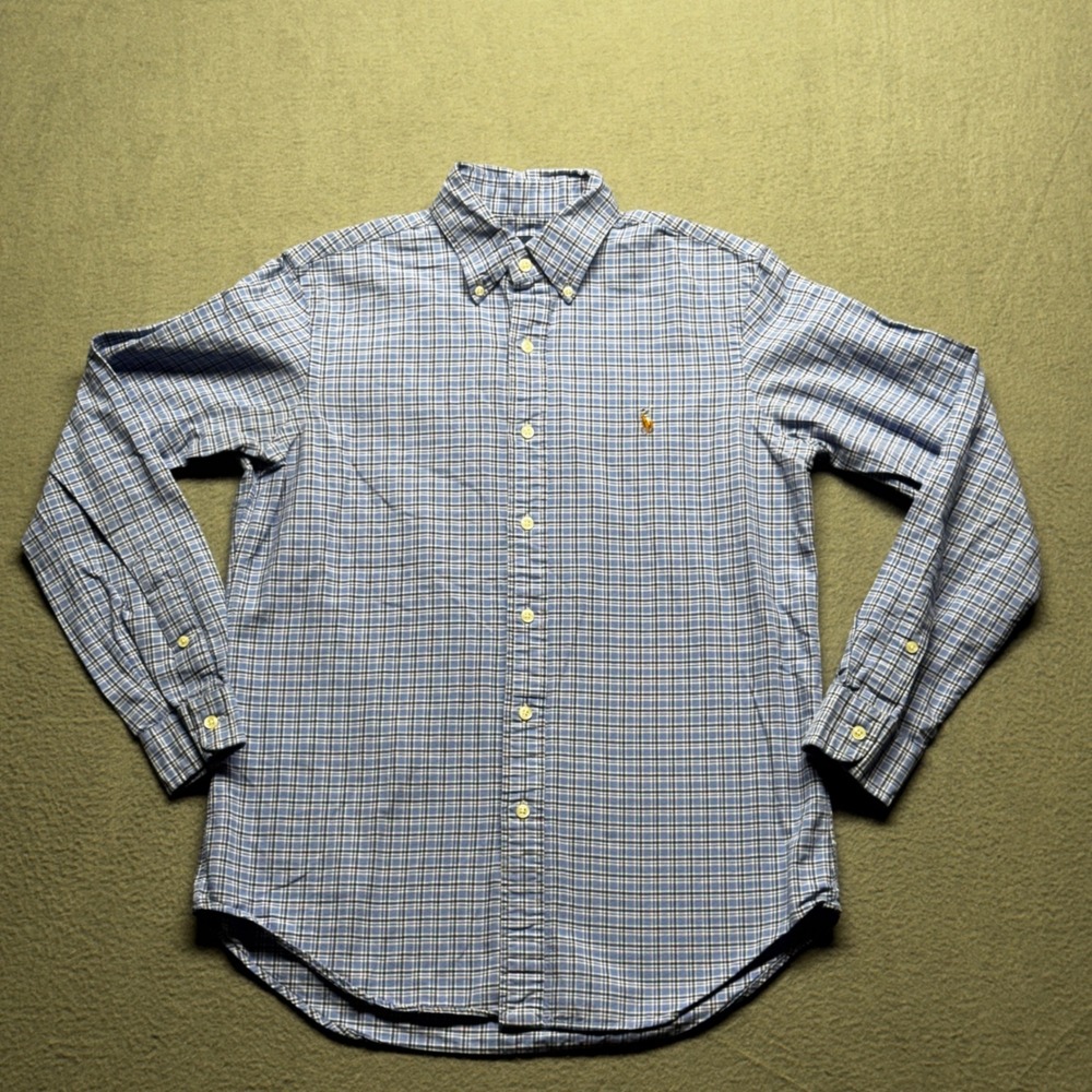 Ralph Lauren Mens Plaid Button Down Shirt Size S Blue White Cotton Long Sleeve